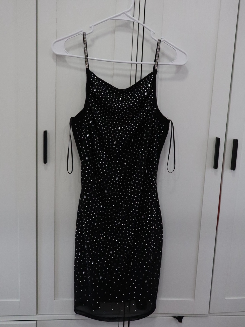 iris Black Studded Spaghetti-Strap Mini Dress